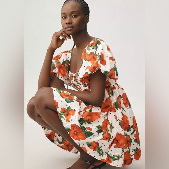 Anthropologie Maeve Floral Square Neck Smocked Babydoll Dress NWT - Picture 1 of 15